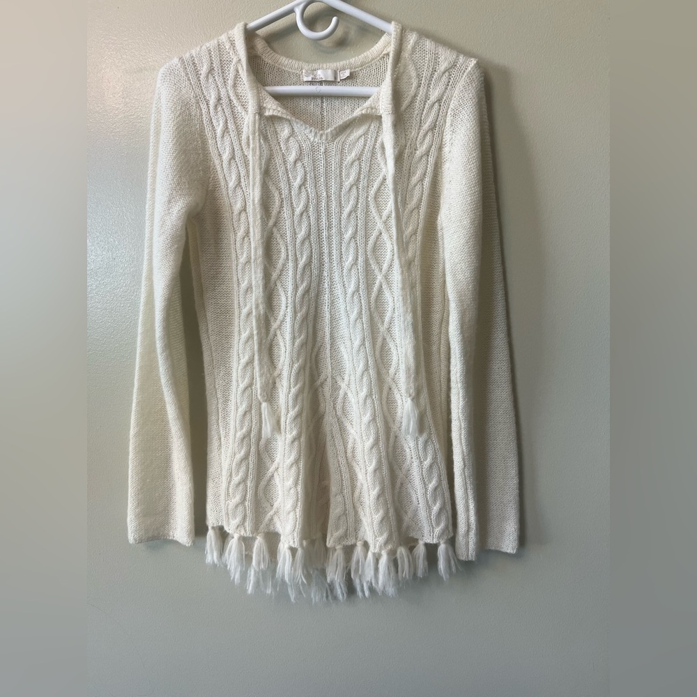 prAna Ivory Shelby Poncho Fringed Wool Blend Sweater Women’s Size Medium